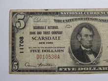 Load image into Gallery viewer, $5 1929 Scarsdale New York NY National Currency Bank Note Bill Ch. #11708 FINE