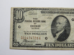 $10 1929 Chicago Illinois National Currency Federal Reserve Bank Note Bill VF