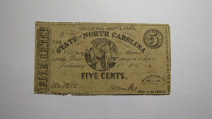 $.05 1863 Raleigh North Carolina Obsolete Currency Bank Note Bill State of NC!