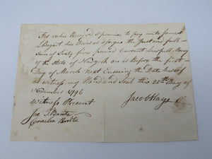 1796 Payment Certificate to James Bogart of New York Colonial Currency Note USA