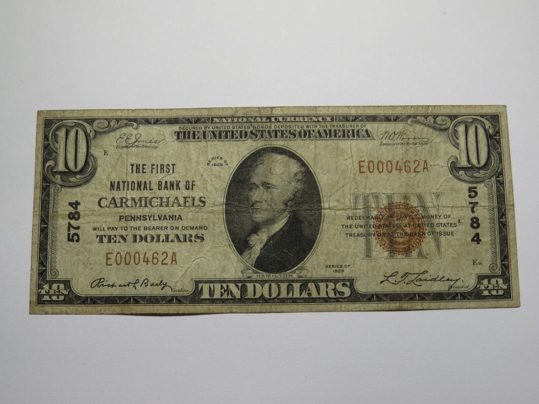 $10 1929 Carmichaels Pennsylvania PA National Currency Bank Note Bill Ch. #5784