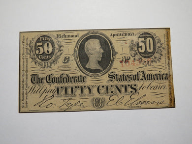 $.50 1863 Richmond Virginia VA Confederate Currency Bank Note Bill RARE T63