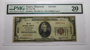 $20 1929 Staples Minnesota MN National Currency Bank Note Bill Ch #8523 VF20 PMG