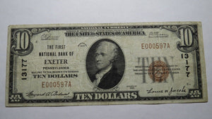 $10 1929 Exeter Pennsylvania PA National Currency Bank Note Bill #13177 VF!