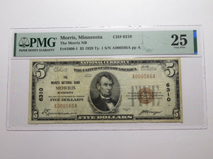 $5 1929 Morris Minnesota MN National Currency Bank Note Bill Ch. #6310 VF25 PMG