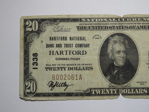 $20 1929 Hartford Connecticut CT National Currency Bank Note Bill Charter #1338