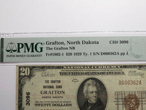 $20 1929 Grafton North Dakota ND National Currency Bank Note Bill Ch. #3096 VF25