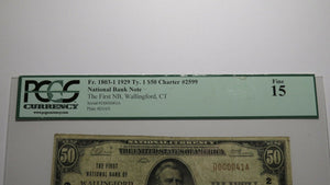 $50 1929 Wallingford Connecticut CT National Currency Bank Note Bill Ch. #2599