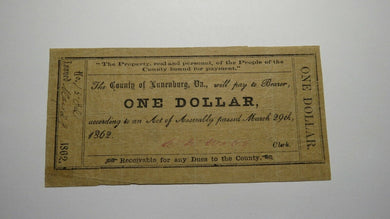 $1 1862 Lunenburg Virginia VA Obsolete Currency Bank Note Bill! Lunenburg County