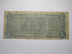 $5 1864 Richmond Virginia VA Confederate Currency Bank Note Bill RARE T69 FINE