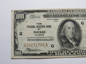 $100 1929 Chicago Illinois National Currency Federal Reserve Bank Note Bill VF++