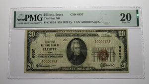 $20 1929 Elliott Iowa IA National Currency Bank Note Bill Charter #6857 VF20 PMG