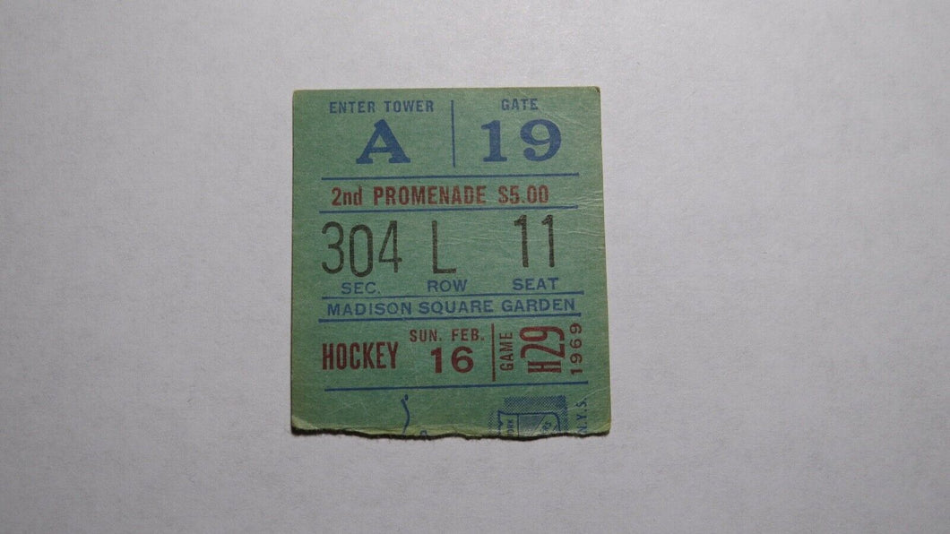 February 16, 1969 New York Rangers Vs. Toronto Maple Leafs Hockey Ticket Stub!