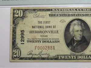 $20 1929 Hebbronville Texas TX National Currency Bank Note Bill Ch. #12995 VF20