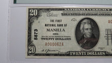 Load image into Gallery viewer, $20 1929 Manilla Iowa IA National Currency Bank Note Bill Ch. #5873 VF35 PMG