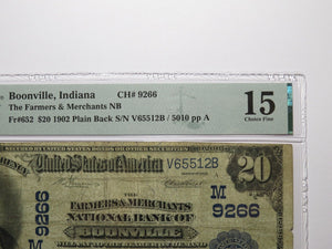 $20 1902 Boonville Indiana IN National Currency Bank Note Bill Ch. #9266 PMG F15