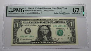 $1 2003 Radar Serial Number Federal Reserve Currency Bank Note Bill PMG UNC67EPQ