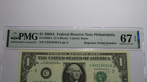 $1 2003A Repeater Serial Number Federal Reserve Currency Bank Note Bill UNC67EPQ