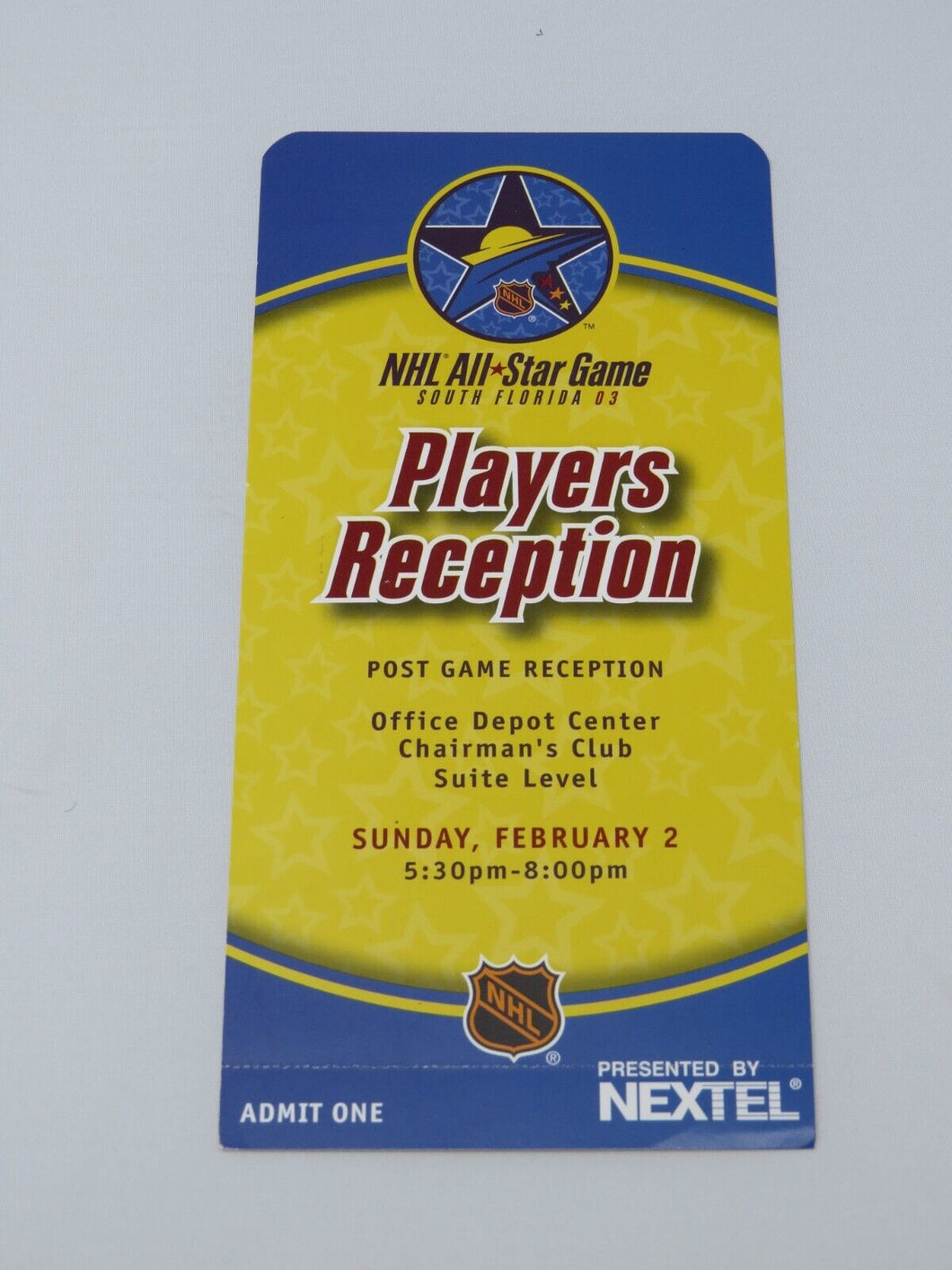 February 2, 2003 NHL All Star Weekend Post Game Reception Invitation Florida