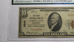 $10 1929 Union City New Jersey NJ National Currency Bank Note Bill #9544 F15 PMG