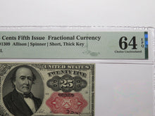 Load image into Gallery viewer, 1874 $.25 Fifth Issue Fractional Currency Obsolete Bank Note Bill 5th UNC64 PMG