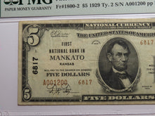 Load image into Gallery viewer, $5 1929 Mankato Kansas KS National Currency Bank Note Bill Ch. #6817 VF30 PMG