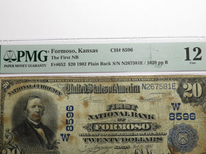 $20 1902 Formoso Kansas KS National Currency Bank Note Bill Ch. #8596 PMG F12