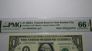 $1 2003 Radar Serial Number Federal Reserve Currency Bank Note Bill PMG UNC66EPQ