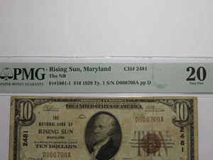 $10 1929 Rising Sun Maryland MD National Currency Bank Note Bill Ch. #2481 VF20