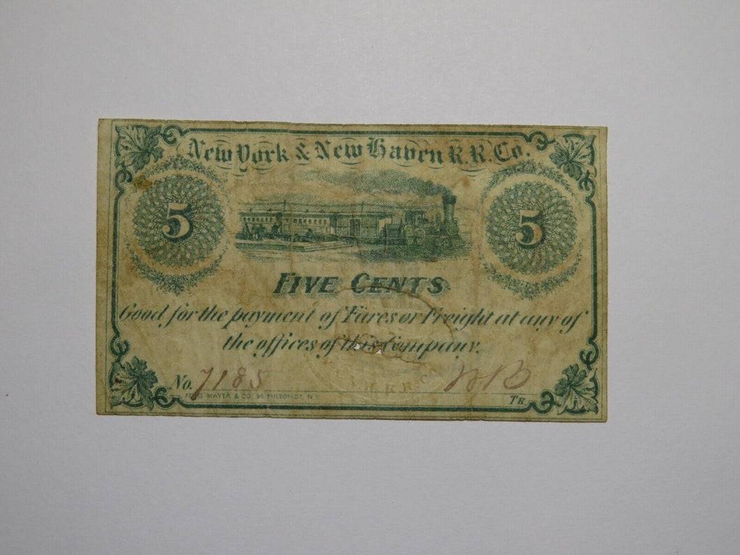 $.05 1860's New Haven Connecticut Obsolete Currency Bank Note Bill New York RR