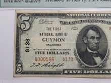 Load image into Gallery viewer, $5 1929 Guymon Oklahoma OK National Currency Bank Note Bill Ch. #8138 VF30