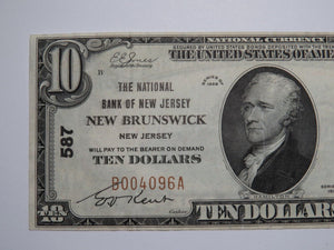 $10 1929 New Brunswick New Jersey National Currency Bank Note Bill Ch. #587 VF++