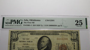 $10 1929 Ada Oklahoma OK National Currency Bank Note Bill Charter #12591 VF25