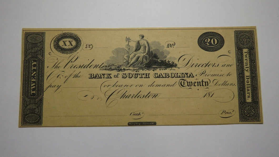 $20 18__ Charleston South Carolina Obsolete Currency Bank Note Original Reprint!