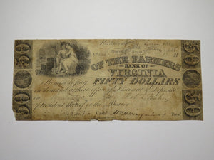 $50 1852 Richmond Virginia Obsolete Currency Bank Note Bill Farmers Bank of VA