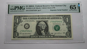 $1 2003A Repeater Serial Number Federal Reserve Currency Bank Note Bill UNC65EPQ