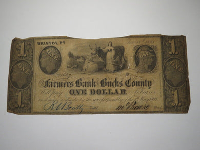 $1 1841 Bristol Pennsylvania PA Obsolete Currency Bank Note Bill Bucks County