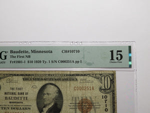 $10 1929 Baudette Minnesota MN National Currency Bank Note Bill Ch. #10710 F15