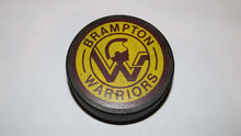 Load image into Gallery viewer, Vintage Brampton Warriors Game Used OHA Official Viceroy Hockey Puck Ontario!