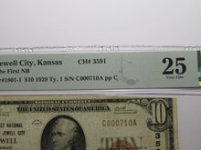 Load image into Gallery viewer, $10 1929 Jewell City Kansas KS National Currency Bank Note Bill #3591 VF25 PMG