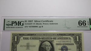 $1 1957 Silver Certificate Star Note Currency Bank Note Bill About UNC66 PMG