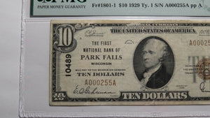 $10 1929 Park Falls Wisconsin WI National Currency Bank Note Bill Ch #10489 VF30