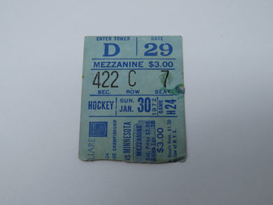 January 30, 1972 New York Rangers Vs. Minnesota North Stars Hockey Ticket Stub