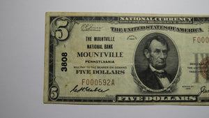 $5 1929 Mountville Pennsylvania PA National Currency Bank Note Bill! Ch #3808 VF