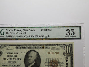 $10 1929 Silver Creek New York National Currency Bank Note Bill #10258 VF35 PMG