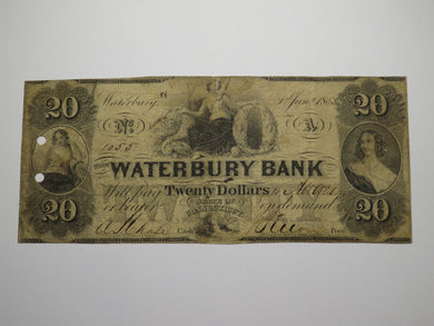 $20 1853 Waterbury Connecticut CT Obsolete Currency Note Bill Waterbury Bank