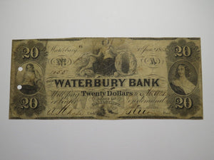 $20 1853 Waterbury Connecticut CT Obsolete Currency Note Bill Waterbury Bank