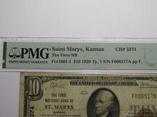 Load image into Gallery viewer, $10 1929 St. Marys Kansas KS National Currency Bank Note Bill #3374 VF20 Saint