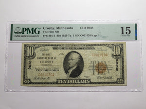 $10 1929 Crosby Minnesota MN National Currency Bank Note Bill Ch. #9838 F15 PMG