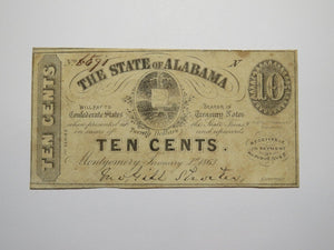 $.10 1863 Montgomery Alabama AL Obsolete Currency Bank Note Bill Fine Condition